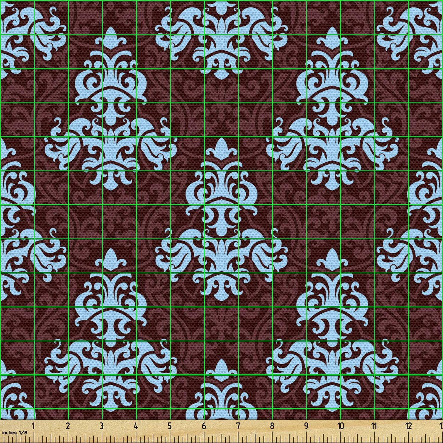 Amazon.com: Ambesonne Brown and Blue Fabric by The Yard, Victorian